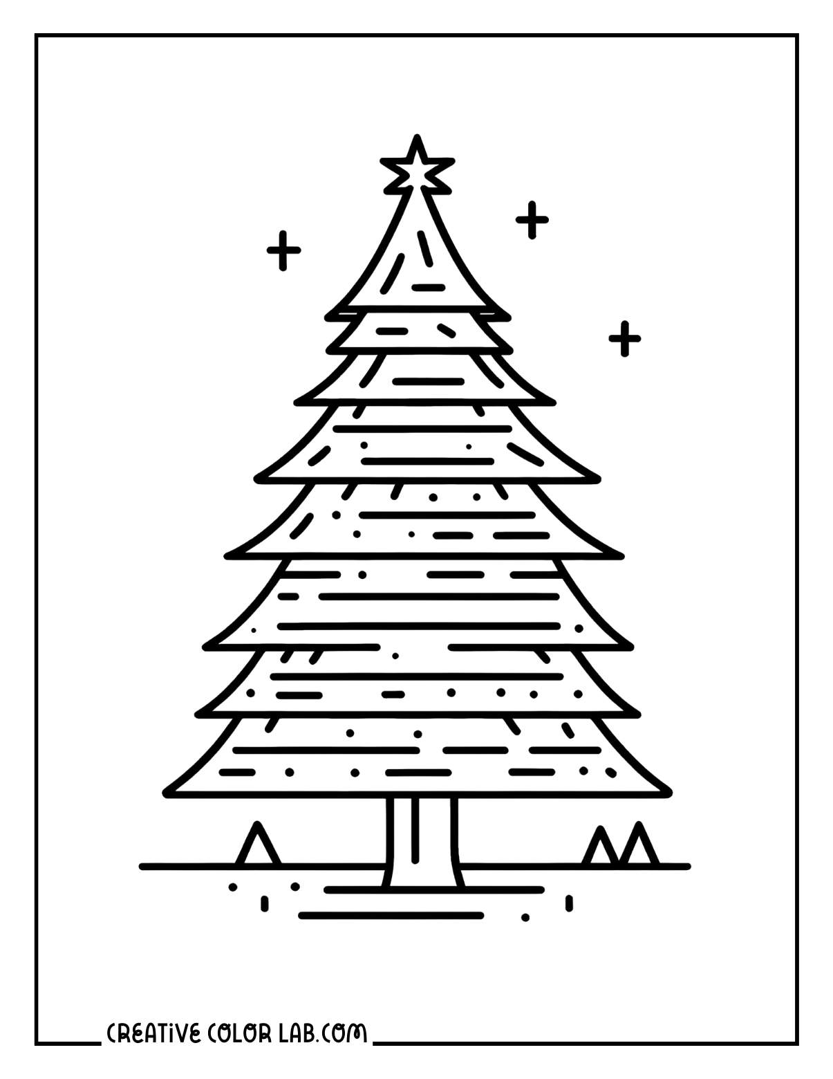 Line art christmas tree coloring sheet for adults.