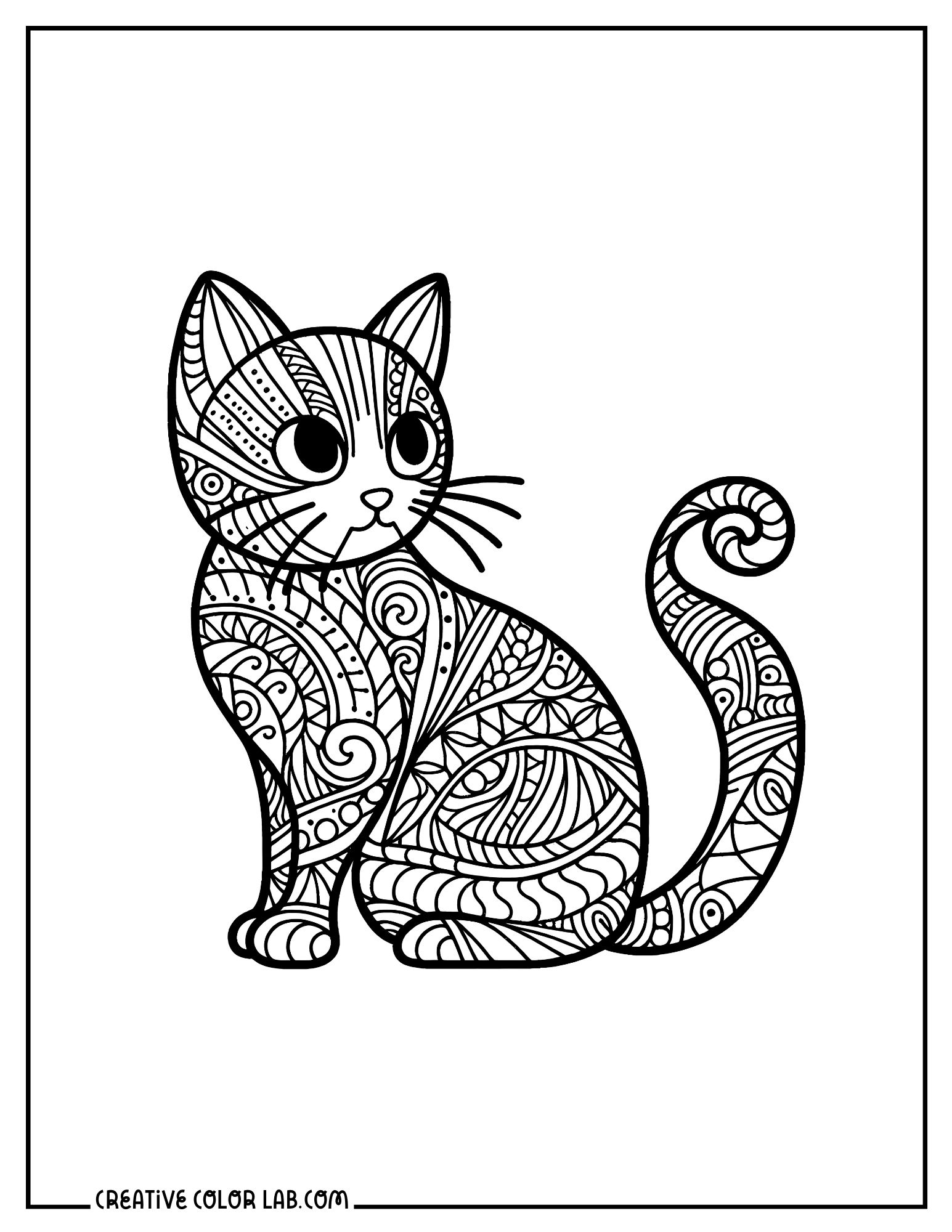 Adorable cat zentangle coloring sheet.