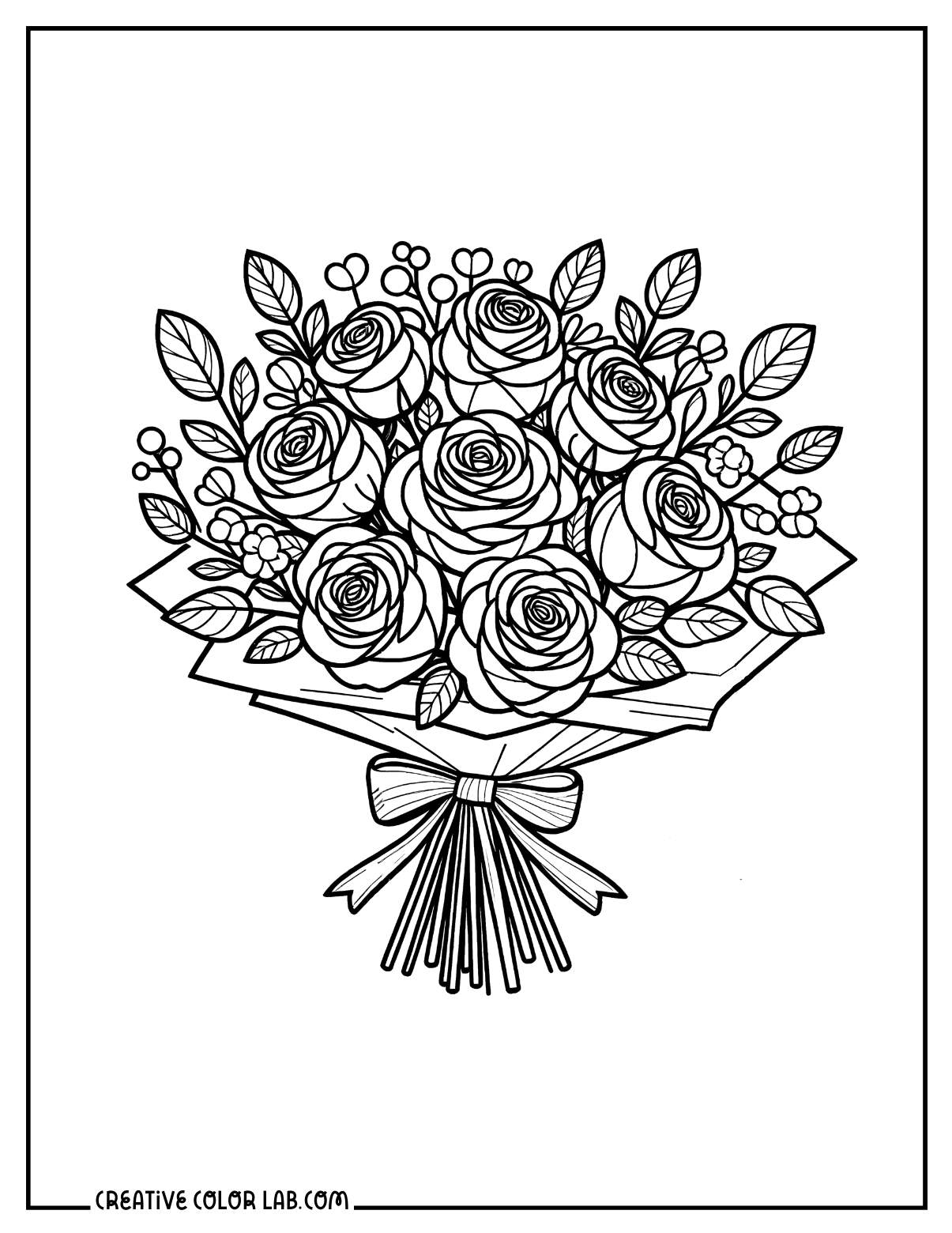 Realistic rose bouquet coloring page.