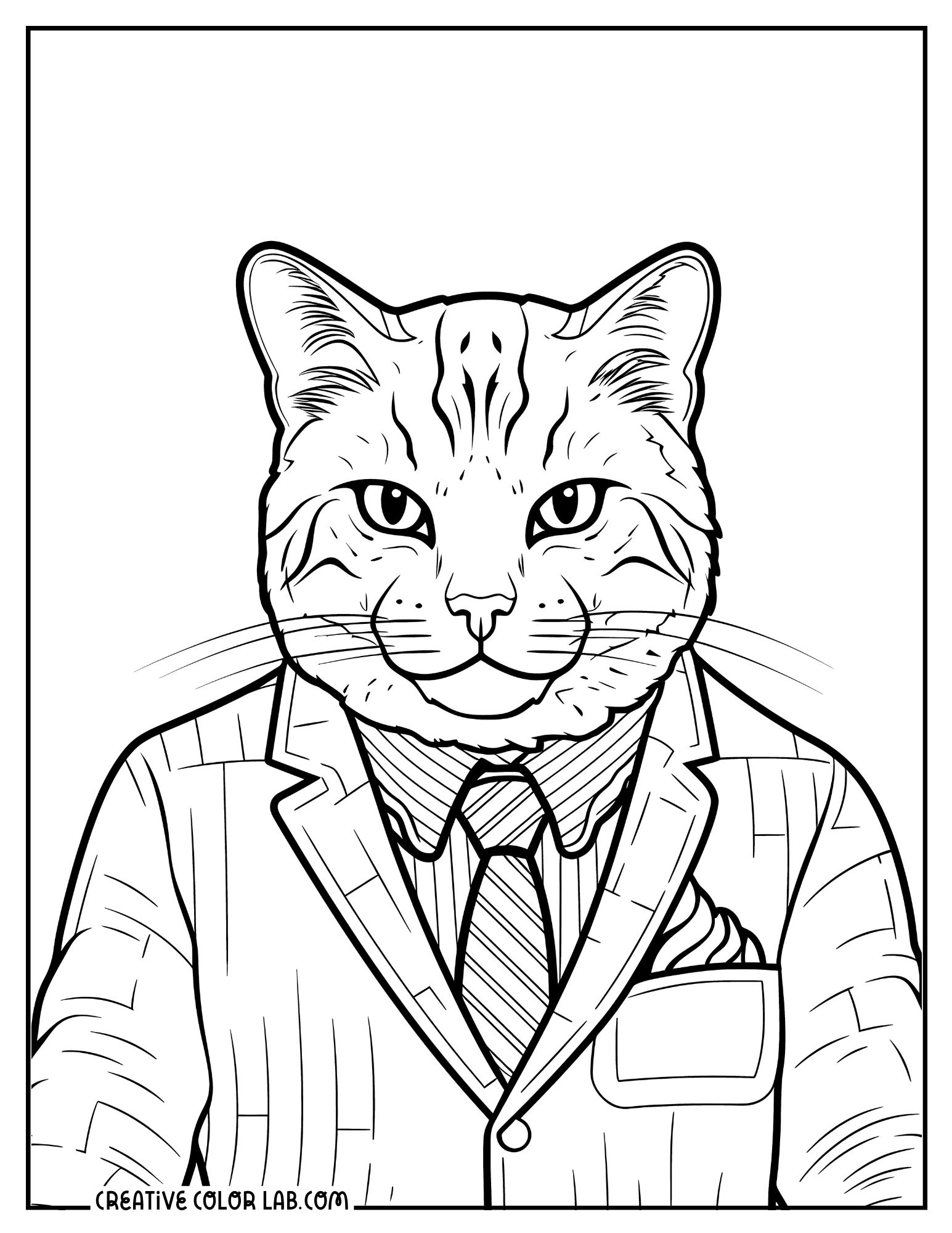 Cat wearing business suit coloring sheet.