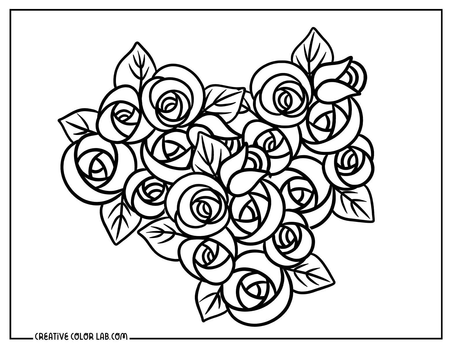 Colorable heart shaped wild roses.