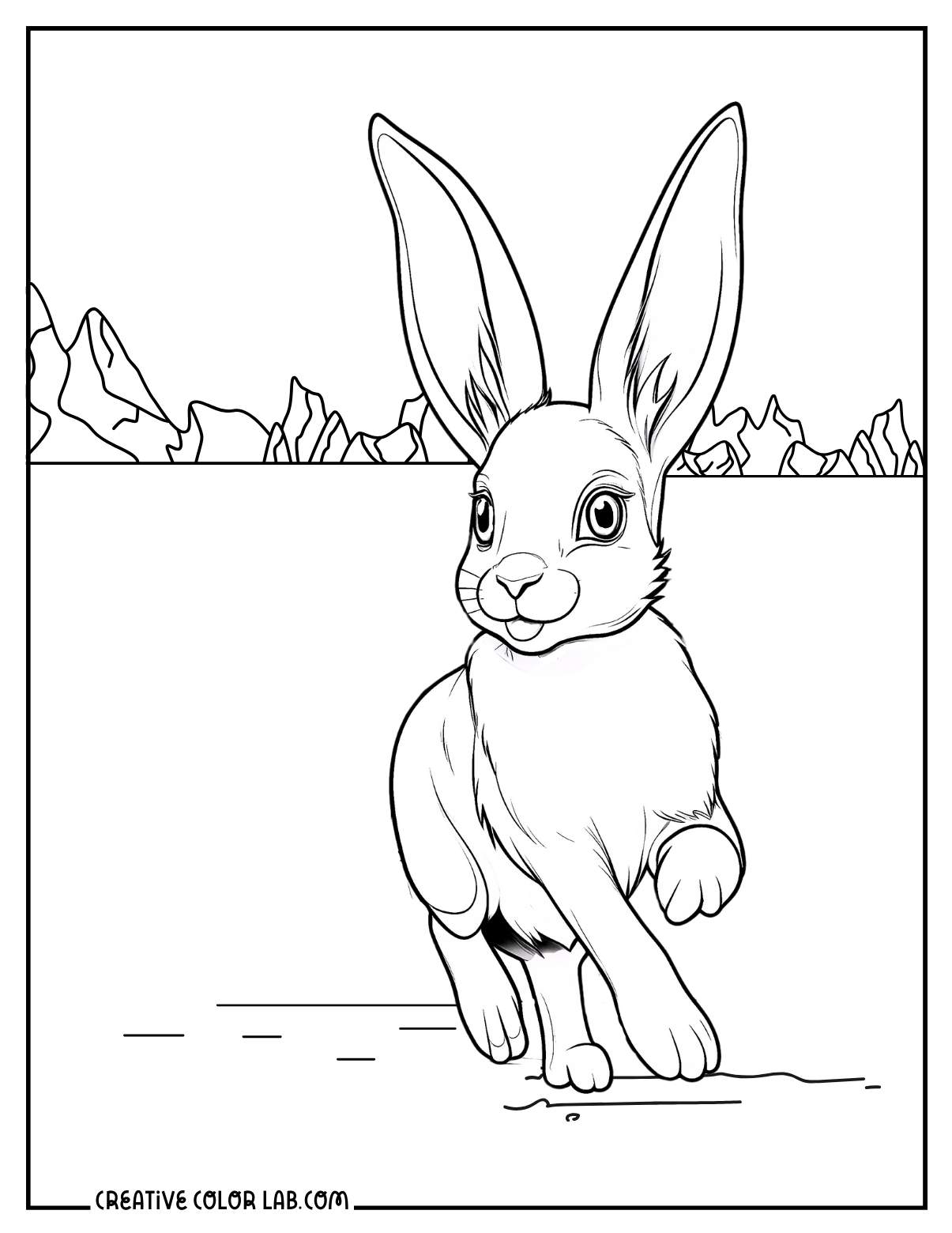 Jack Rabbit running through the desert coloring page.