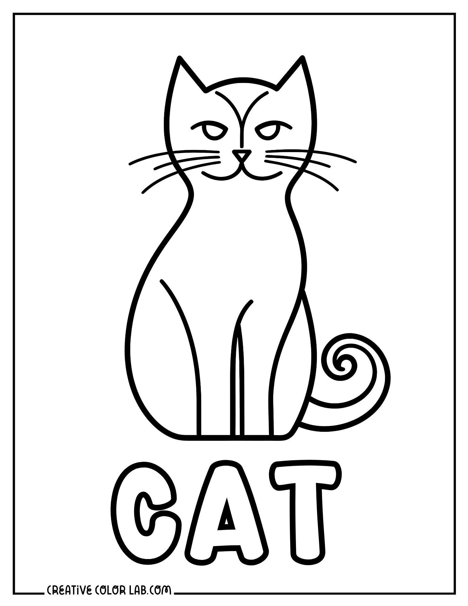 Cute cat coloring sheet outline to color for kindergarten.