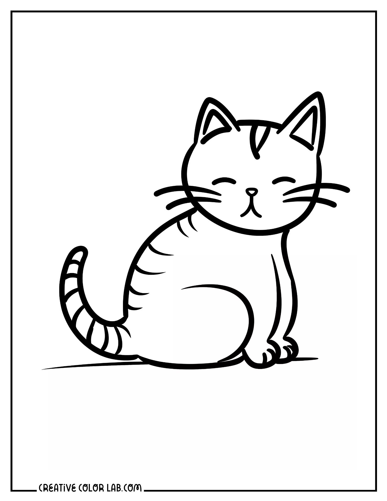 Adorable easy cat coloring page for kids.