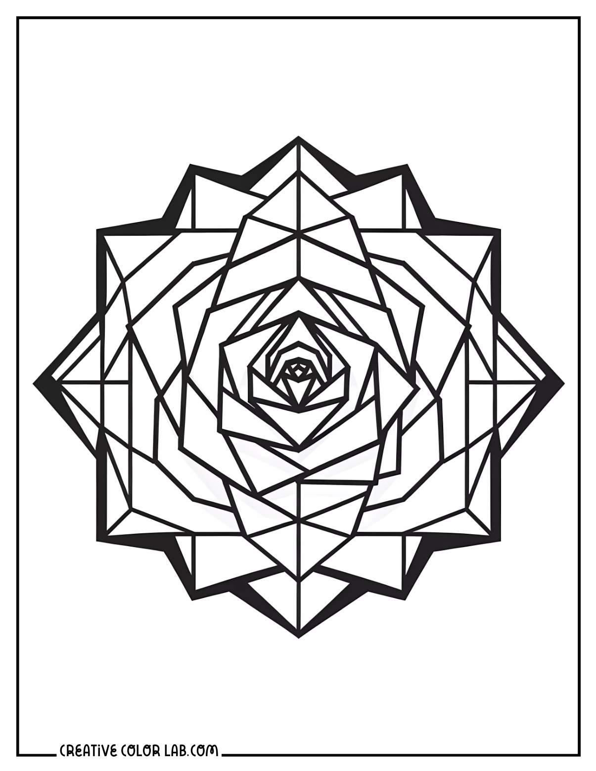 Simple geometric rose mosaic coloring sheet.