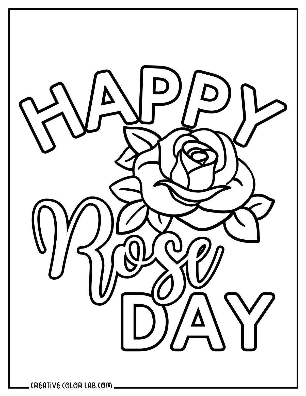 Happy rose day coloring page.