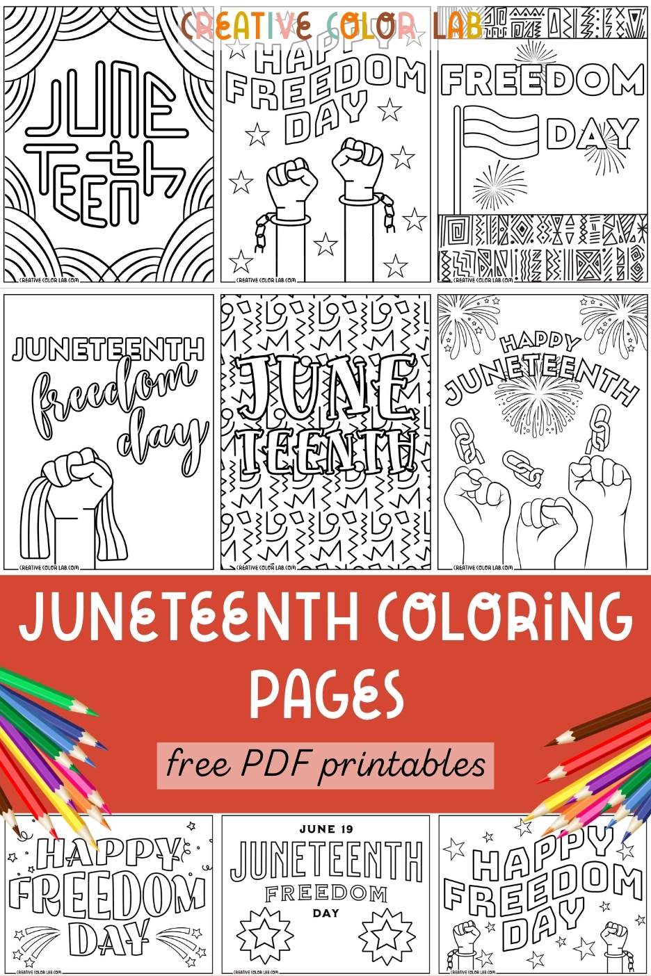 Collection of free juneteenth coloring pages to download.