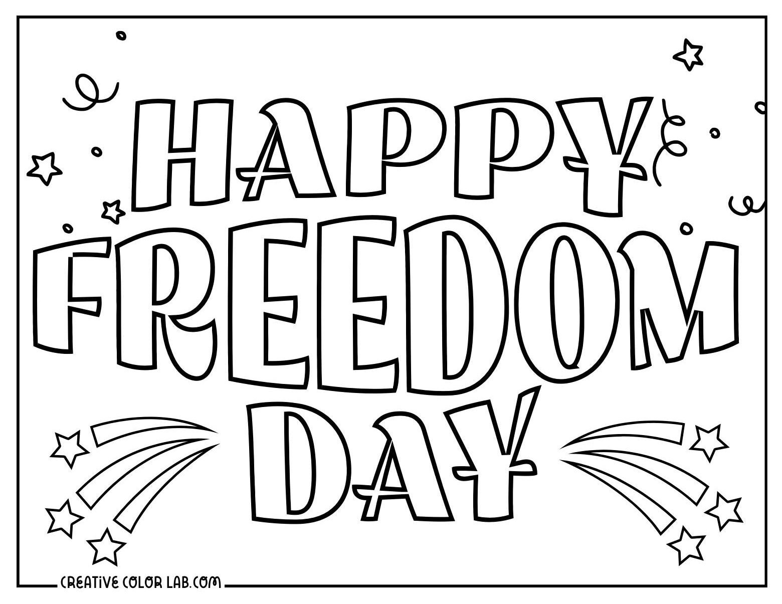 Printable happy freedom day coloring activity.