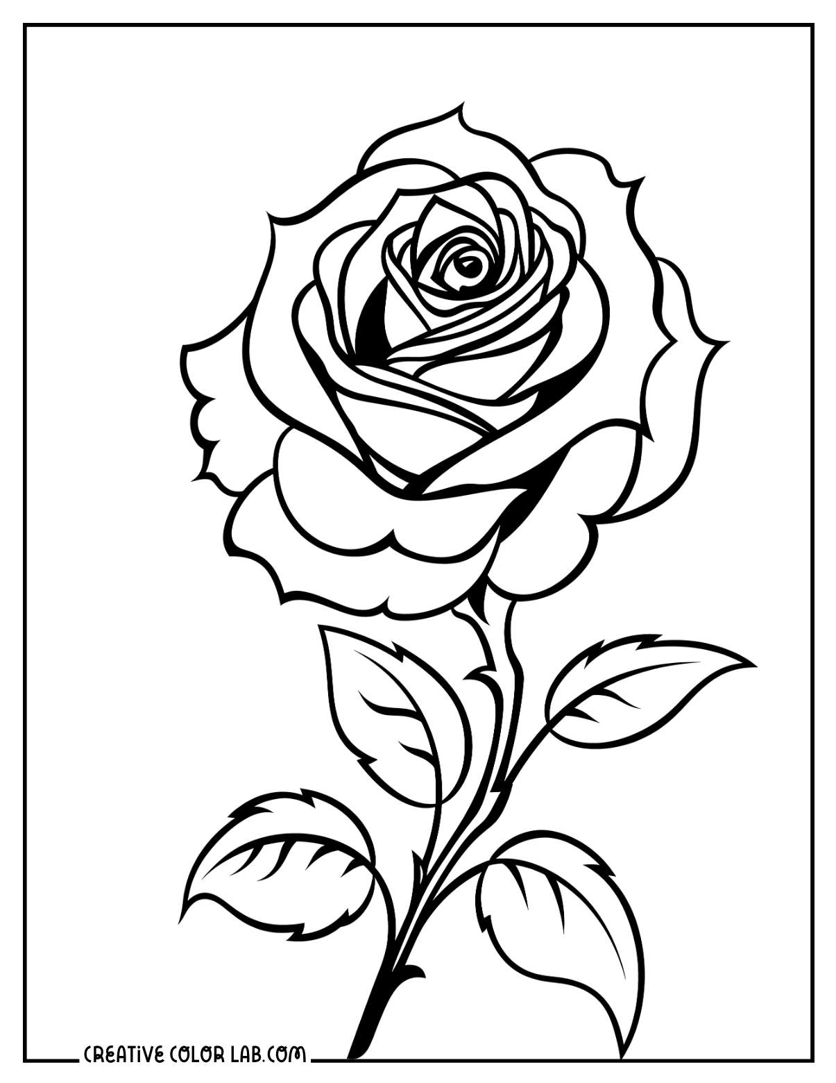 A single rose with thorns coloring page.