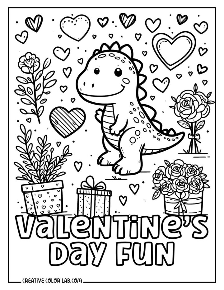 15 Printable Dinosaur Valentine Coloring Pages | Free PDFs