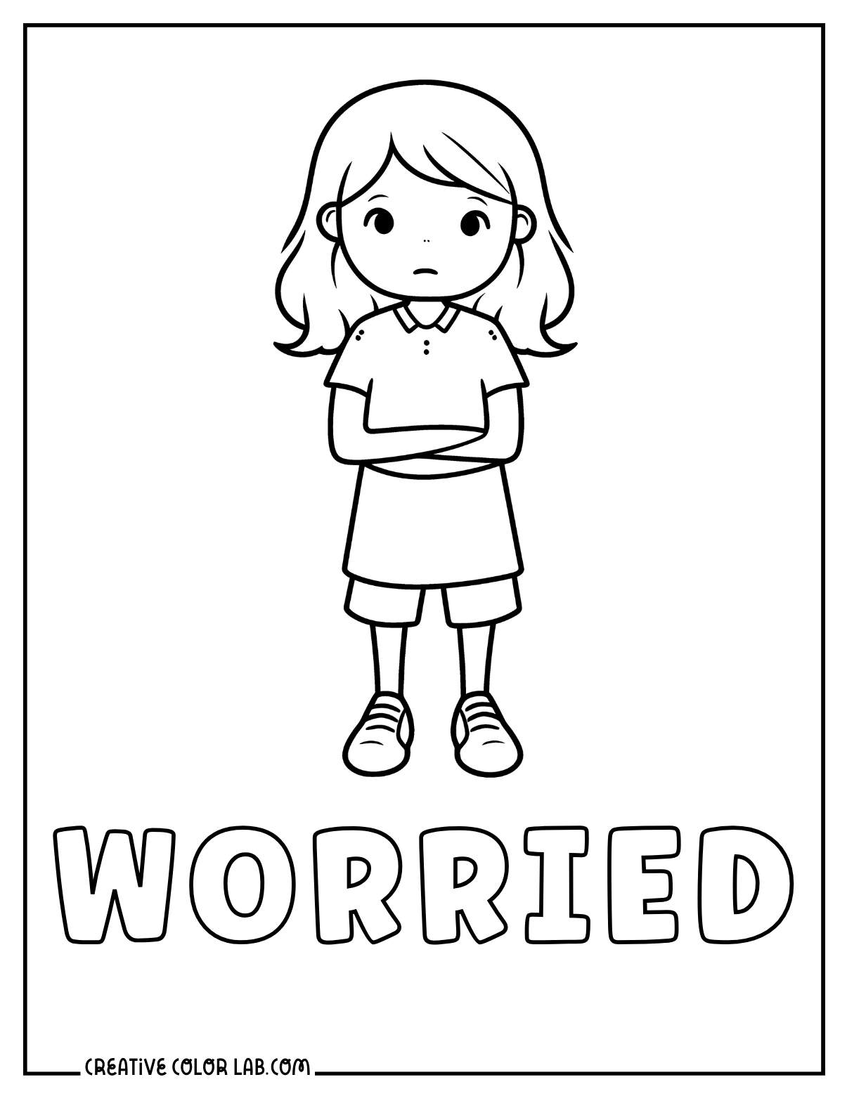 Worried emotions coloring page.