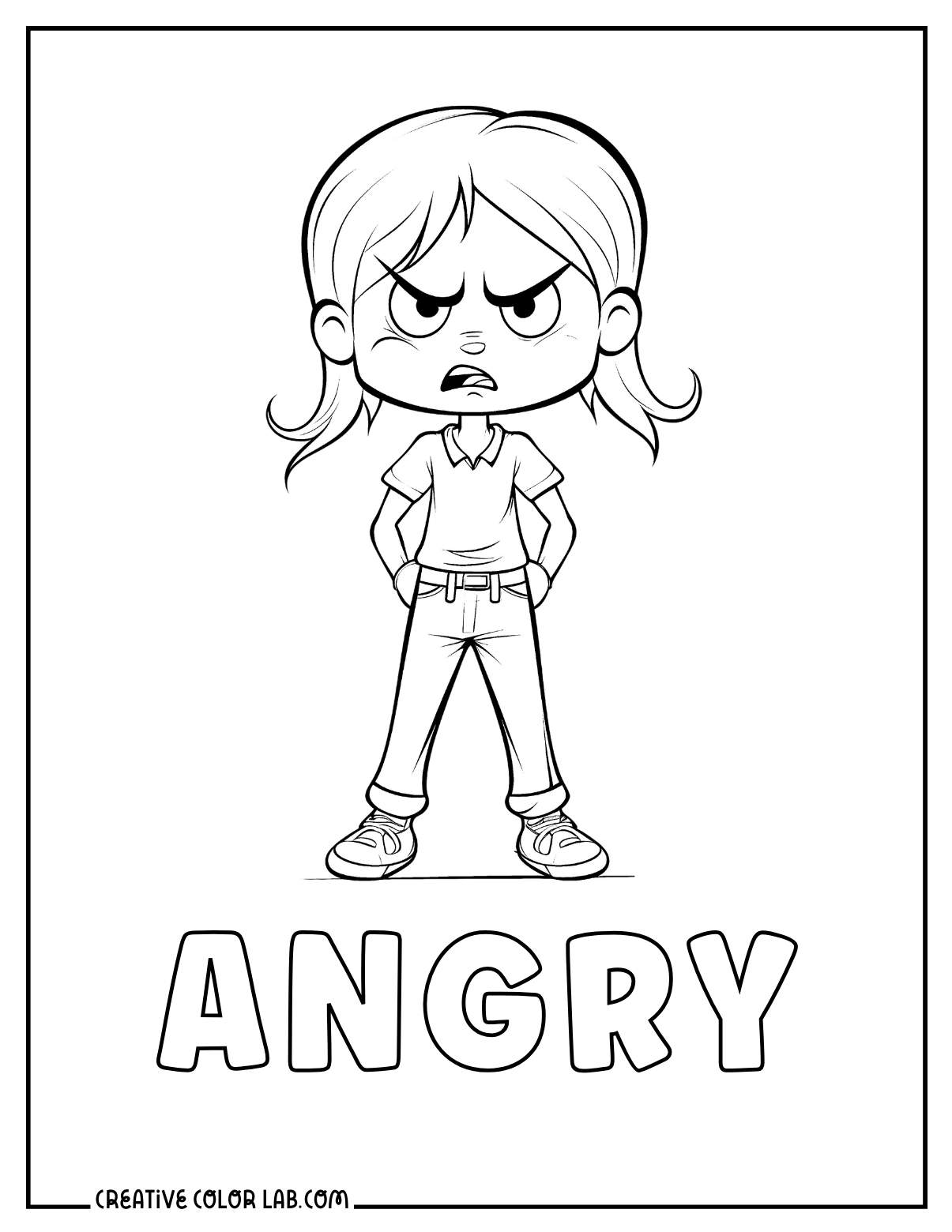 Angry feelings coloring page for kids.