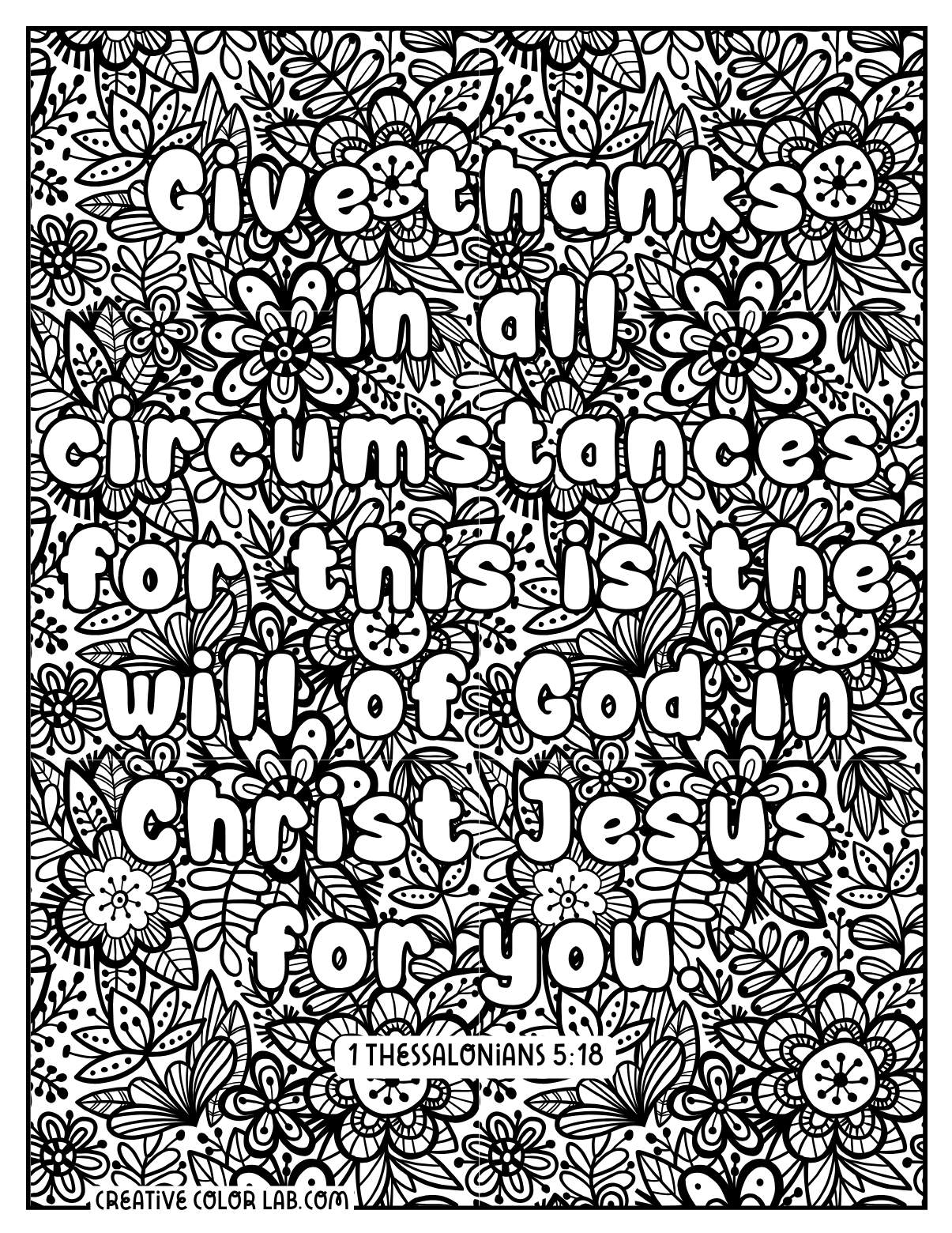 Detailed Thessalonians 5:18 coloring page.