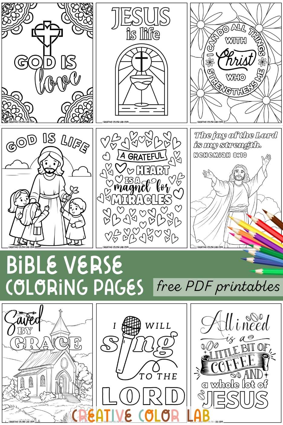 Collection of free bible verse coloring pages to download.
