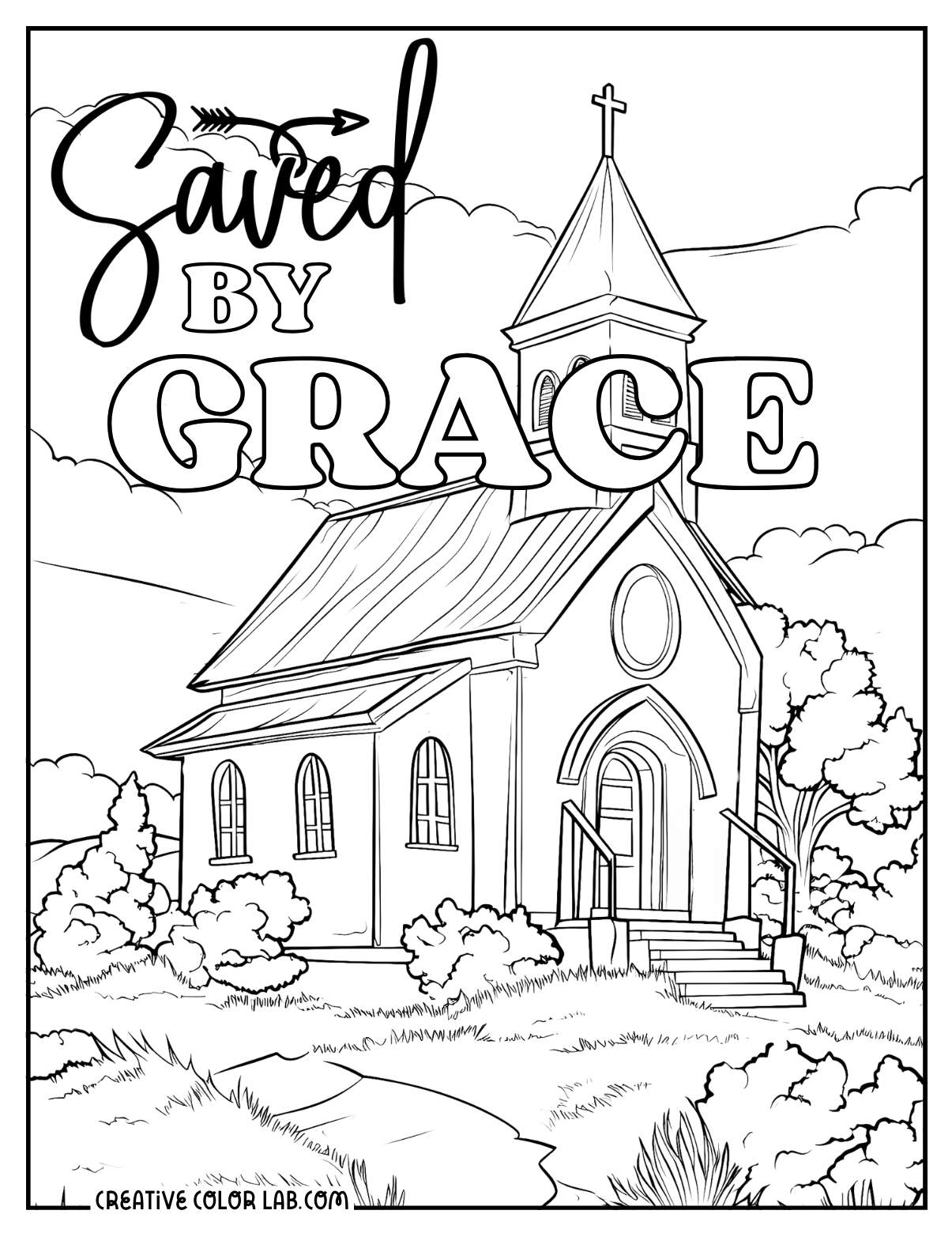 Saved by grace church outline to color for kids.