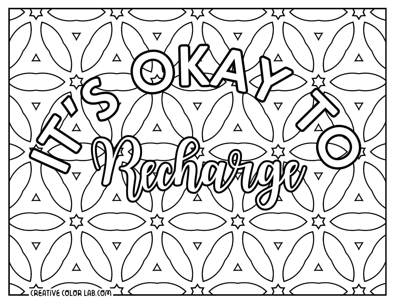 Detailed it's okay to recharge coloring sheet for adults.