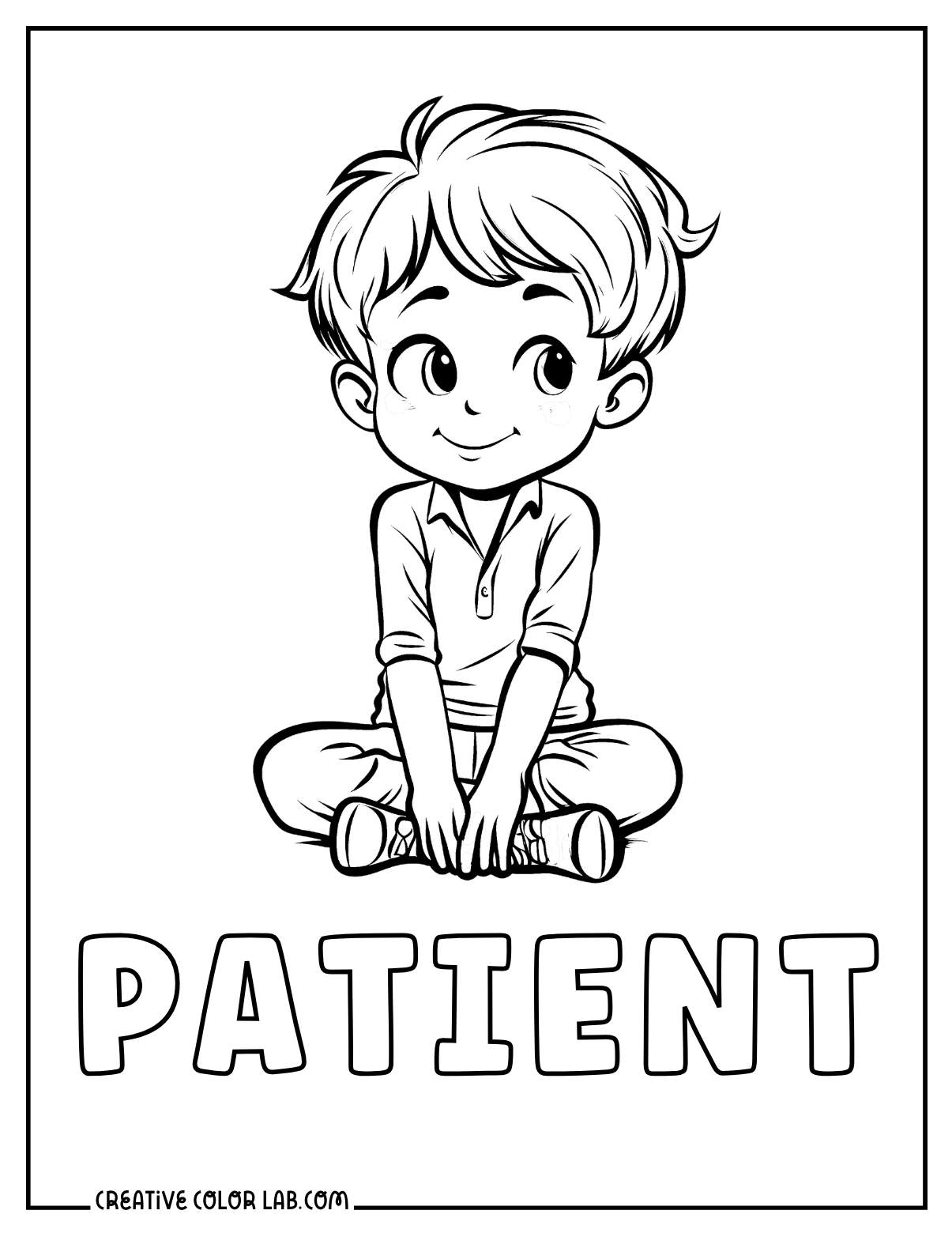 Emotional coloring sheet PDF about patience for kindergarten.
