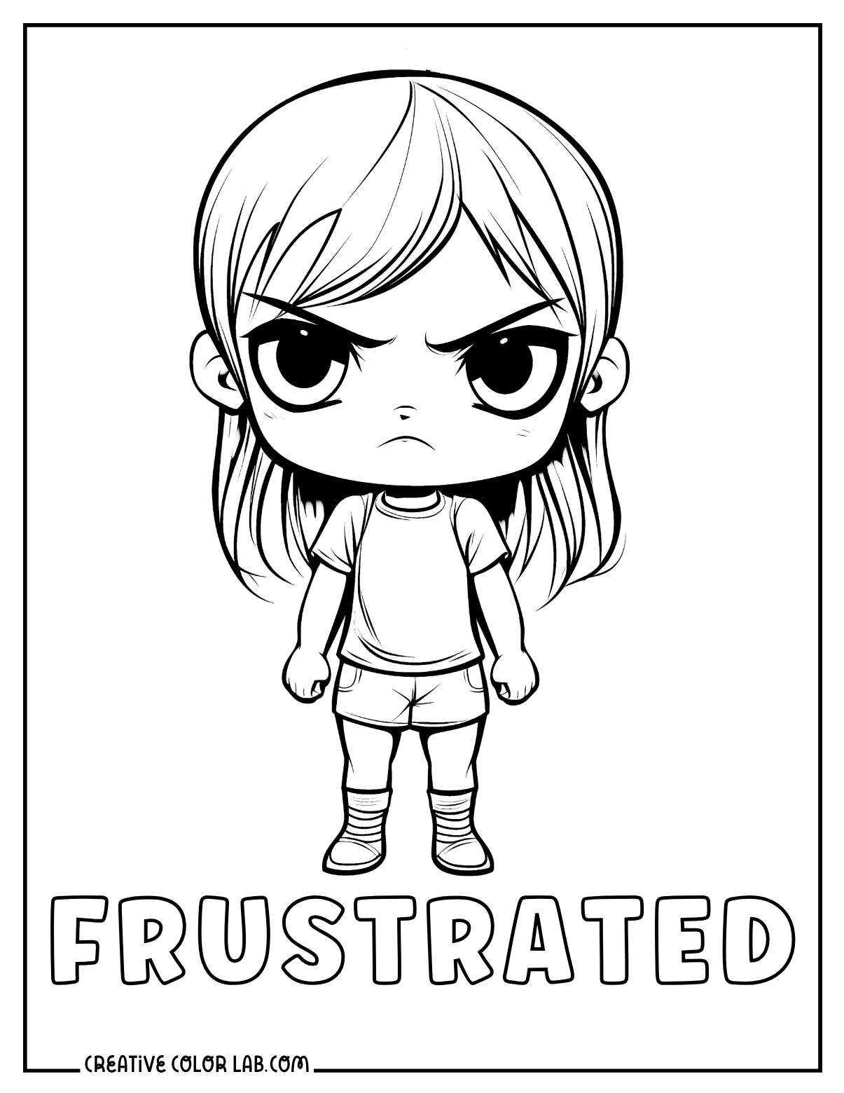 Frustrated coloring page to teach emotions for kids.