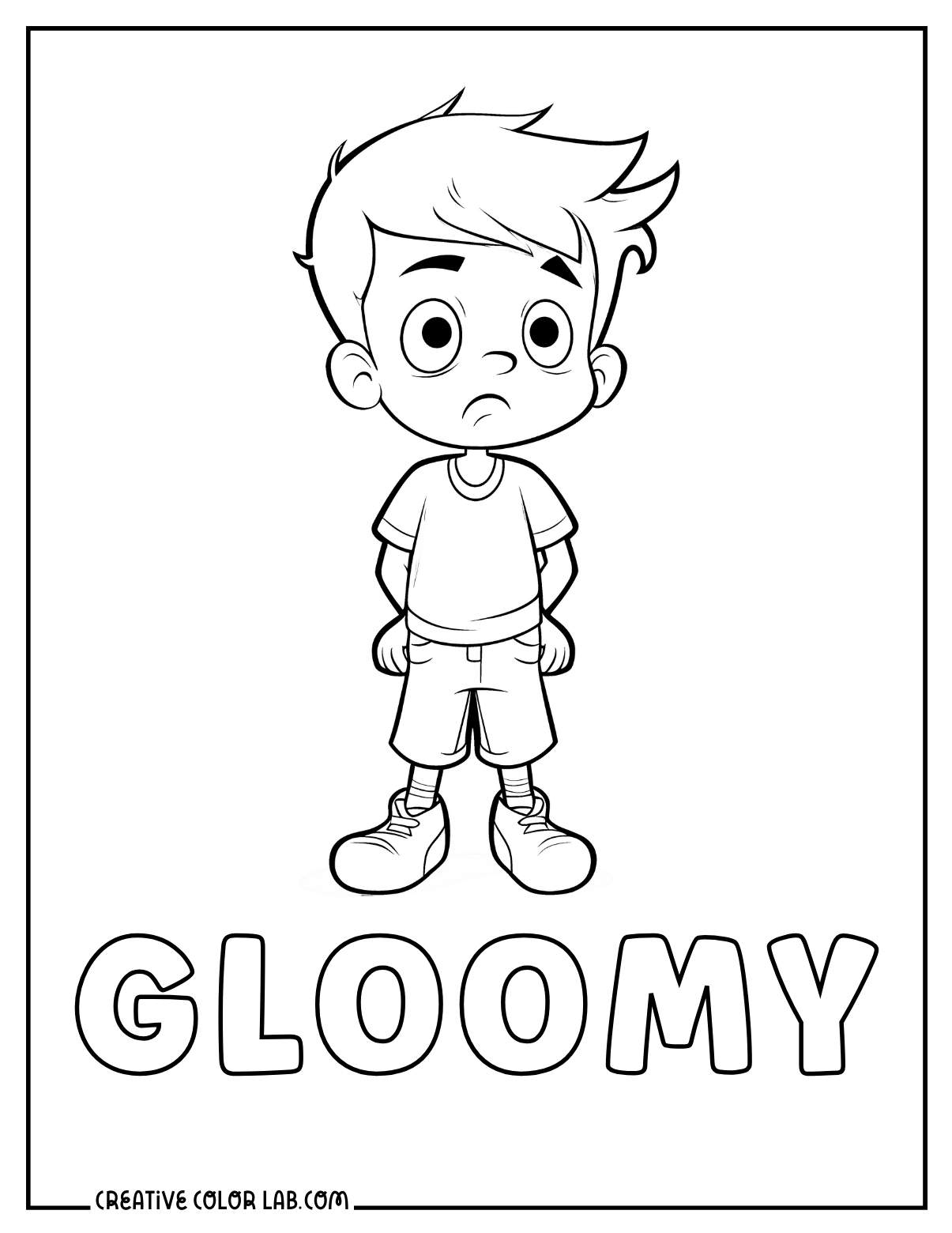 Gloomy feelings picture to color for kids.