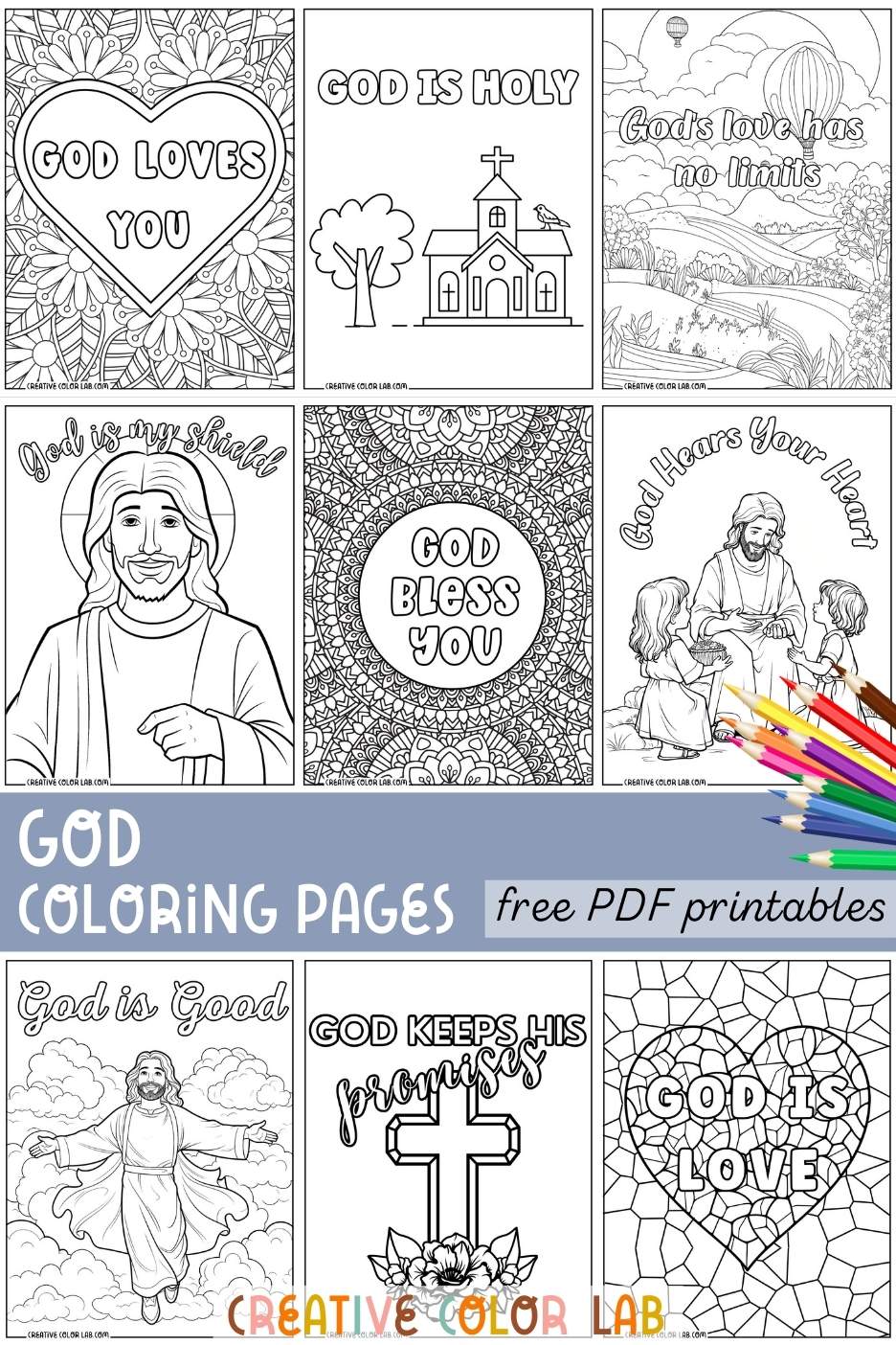 Collection of god coloring pages.