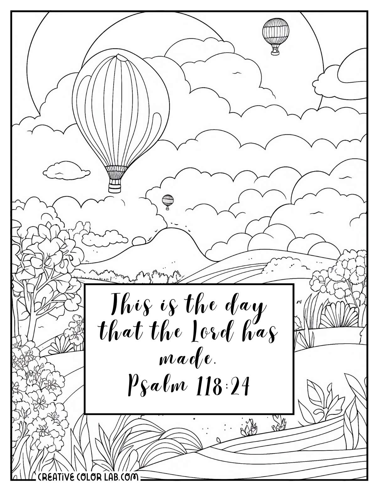 Gospel affirmation picture to color about Psalm 118:24.