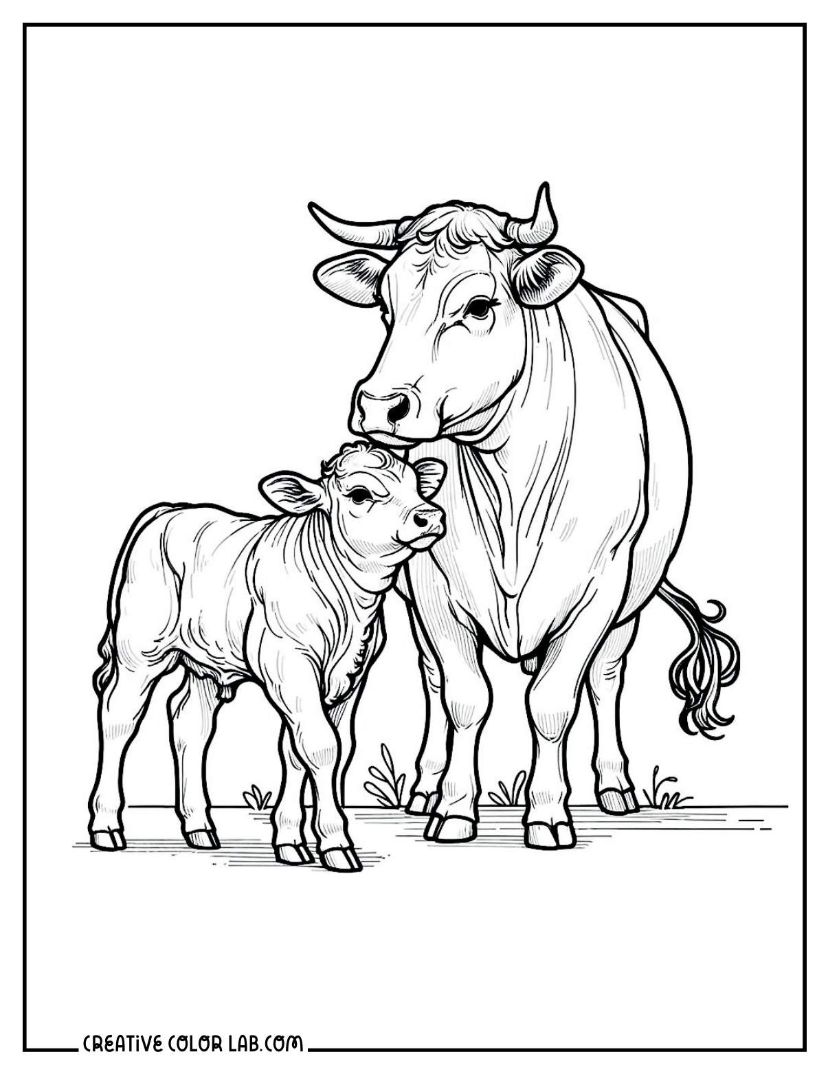 Jersey mother cow and calf coloring page.