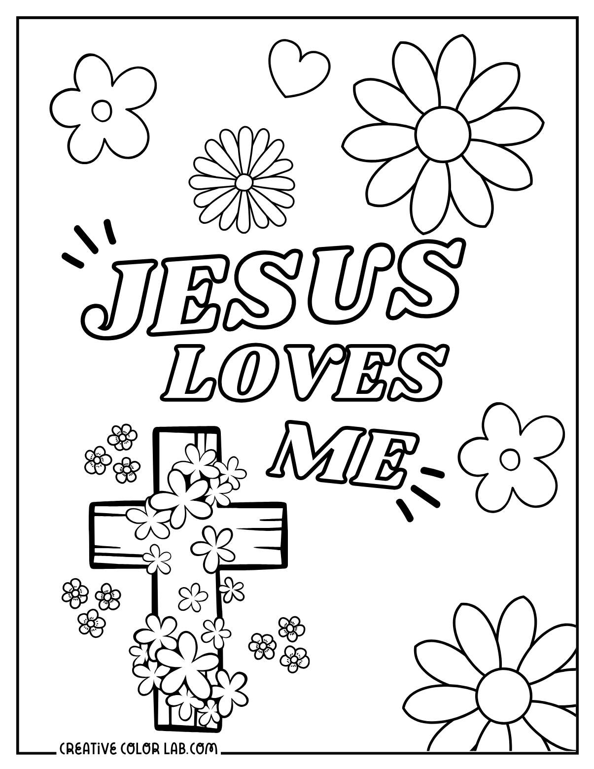 Jesus loves me coloring page with flowers for teens.
