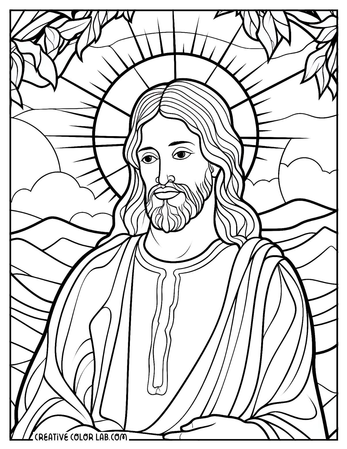 Portrait of Jesus picture to color for teens.