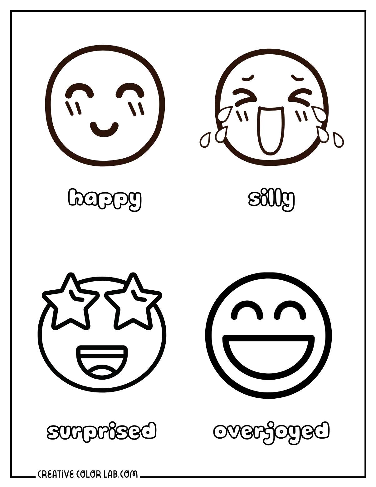 Four positive and happy emotions coloring page.