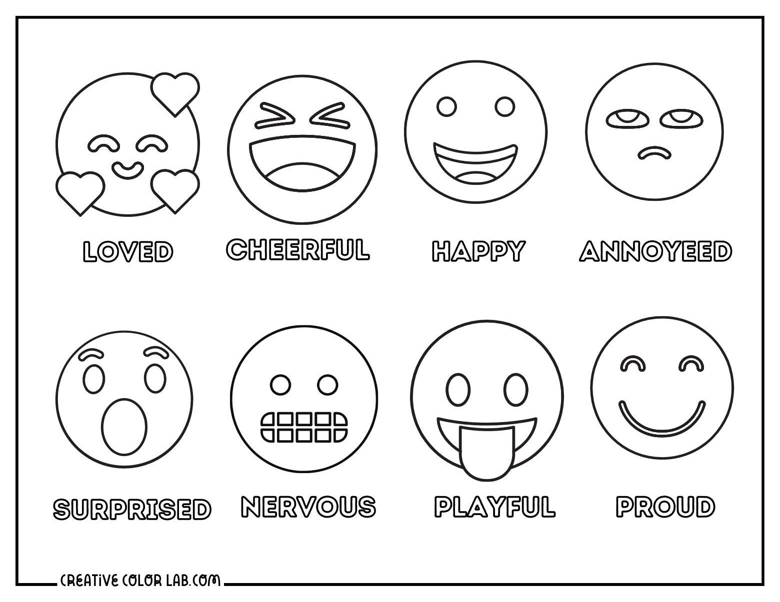 Different range of positive emotions emoji to color.