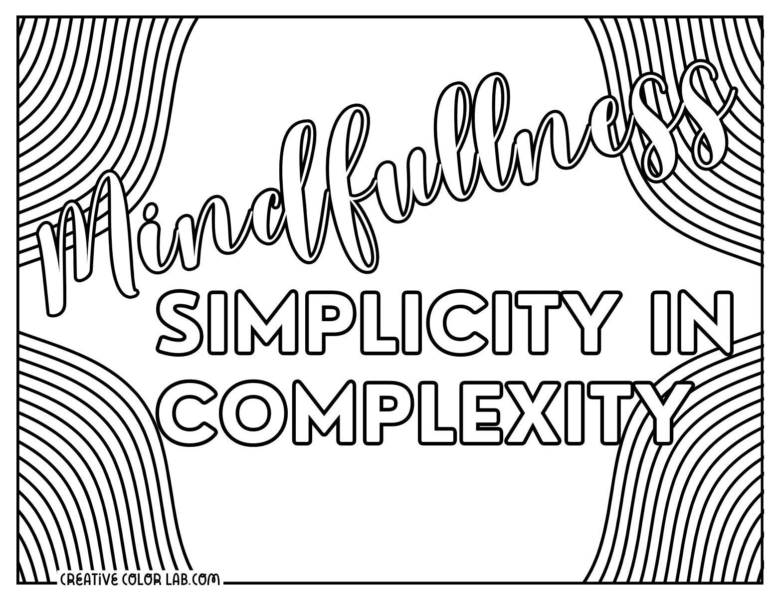 Simplicity in complexity mindfulness coloring page.