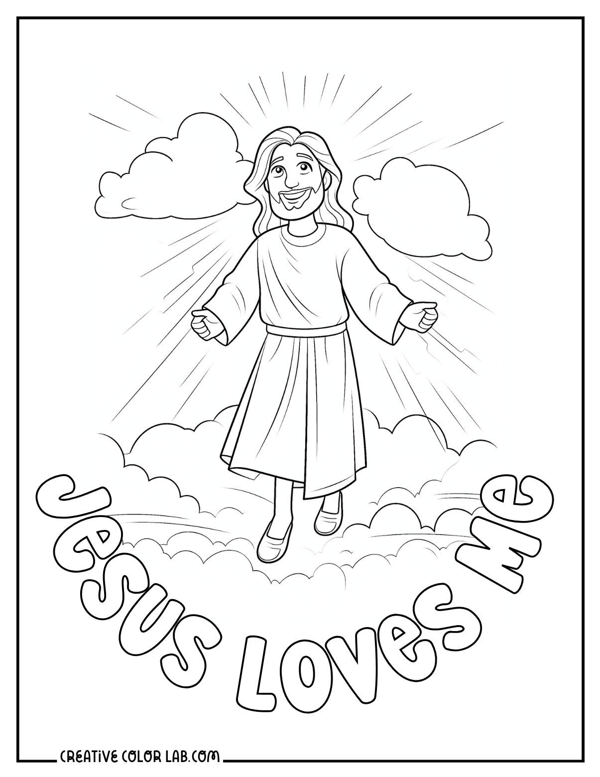 Jesus loves me picture to color for sunday school preschool.