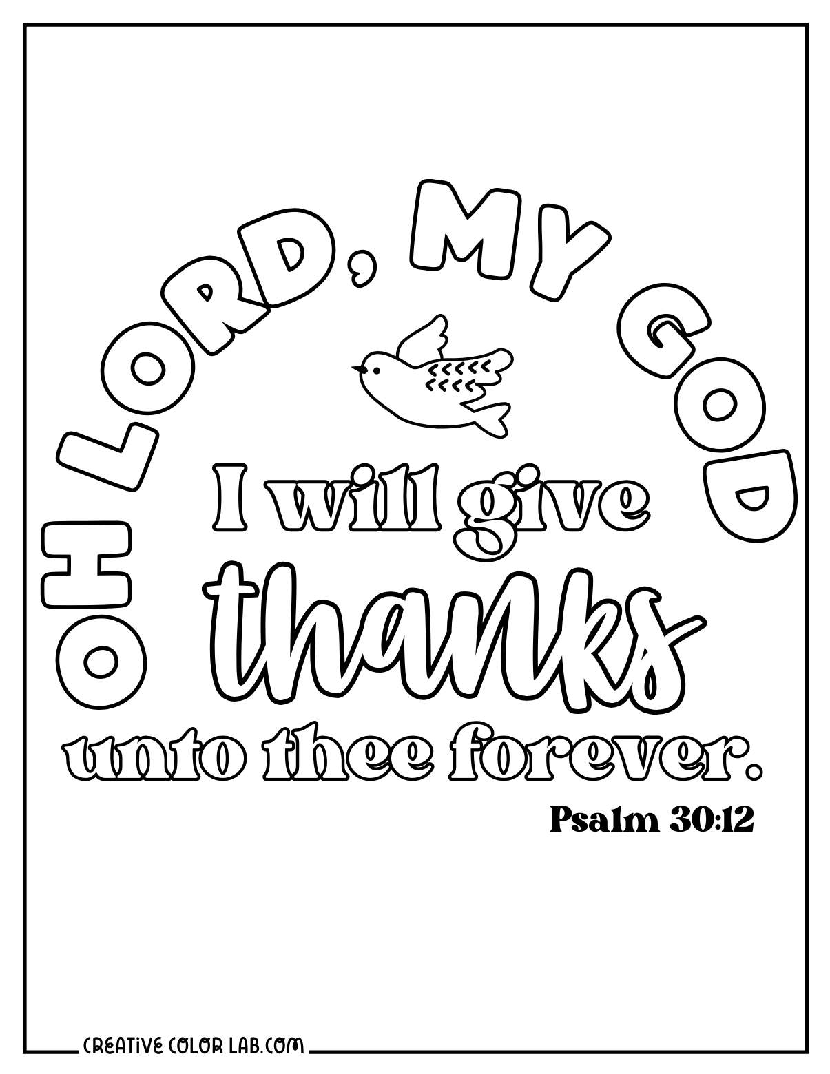 Meaningful and thankful bible verse coloring page about Psalm 30:12.