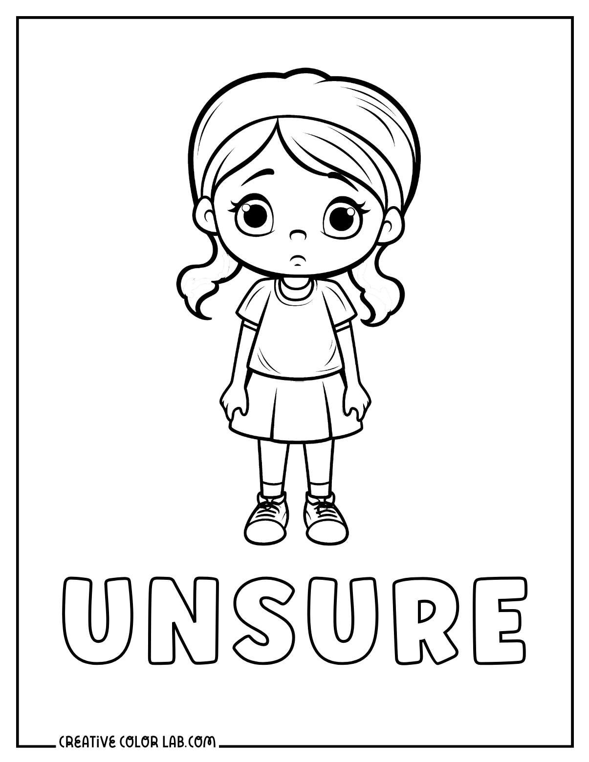 Unsure emotions picture to color for kindergarten.