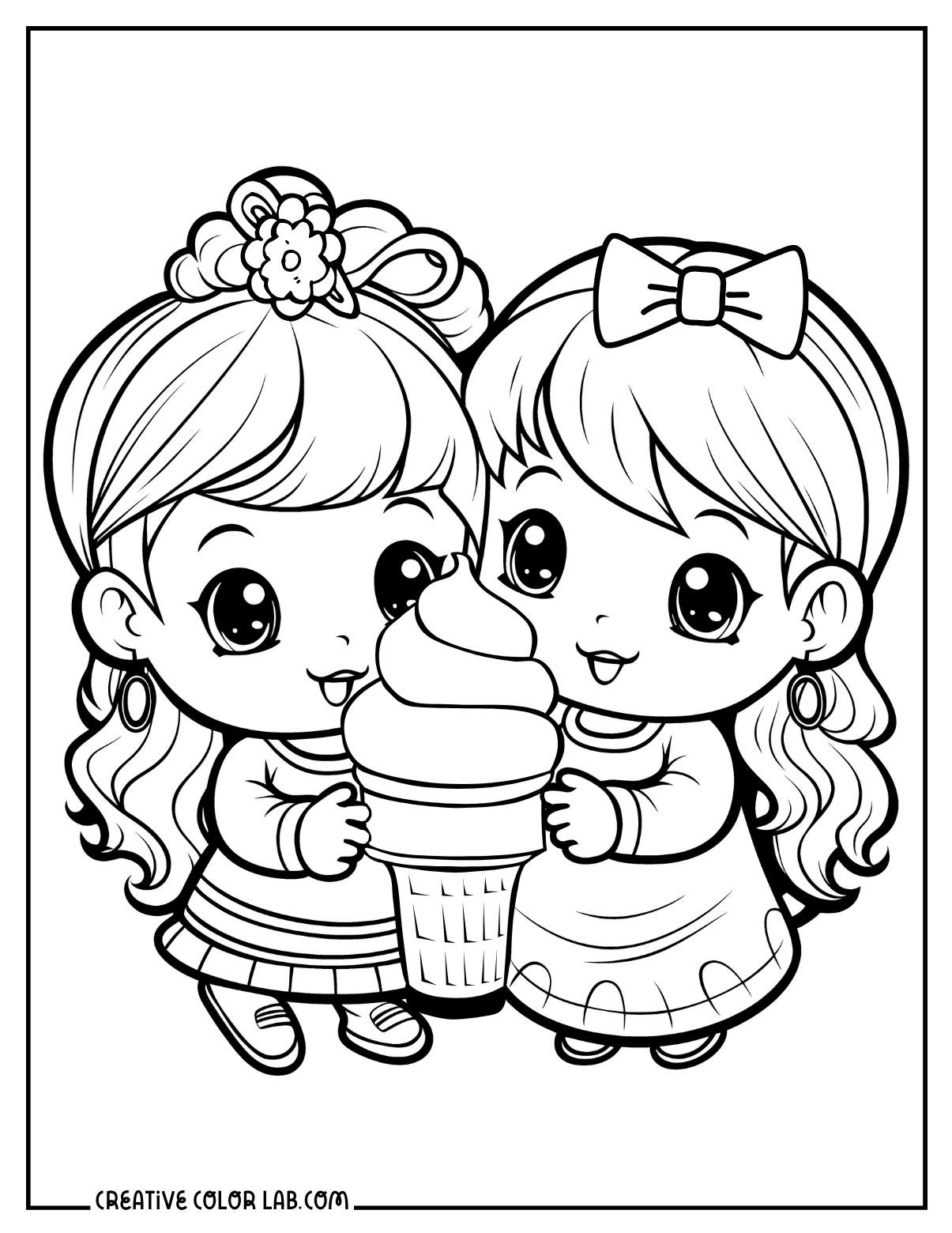 Chibii best friends coloring page for kids.