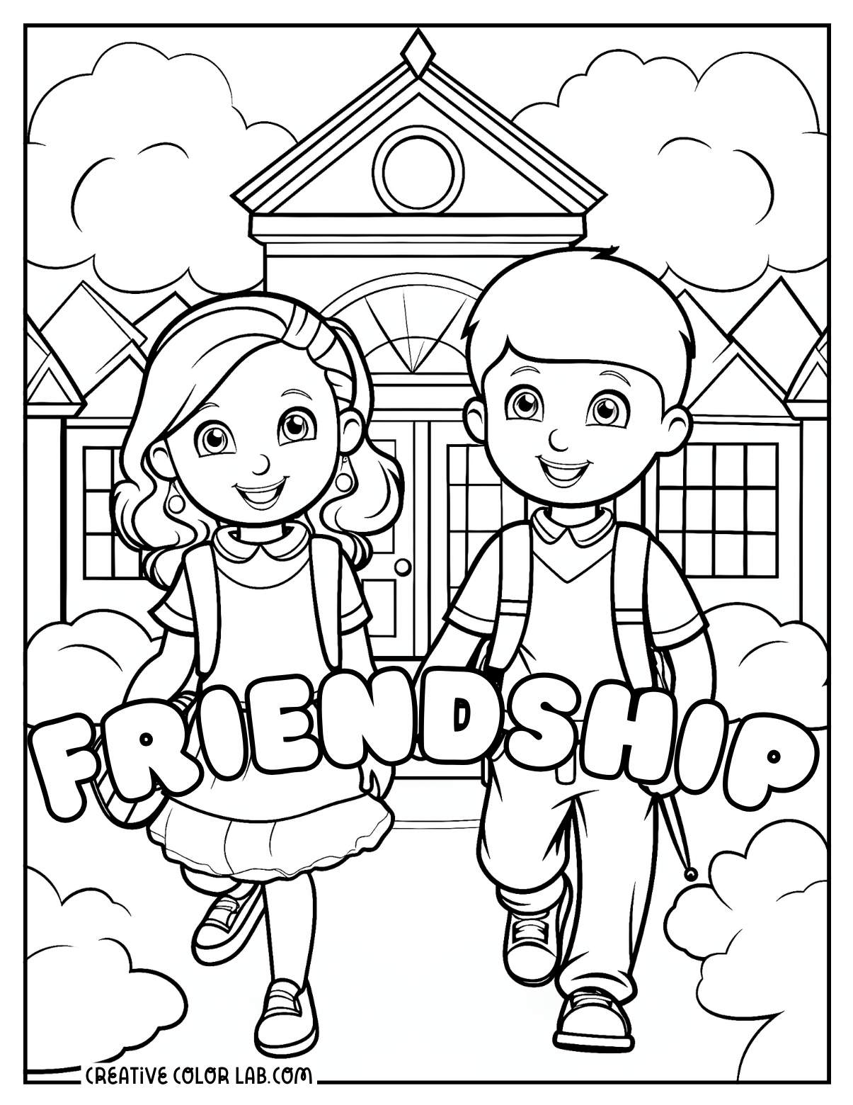 Friendship coloring pages for school.