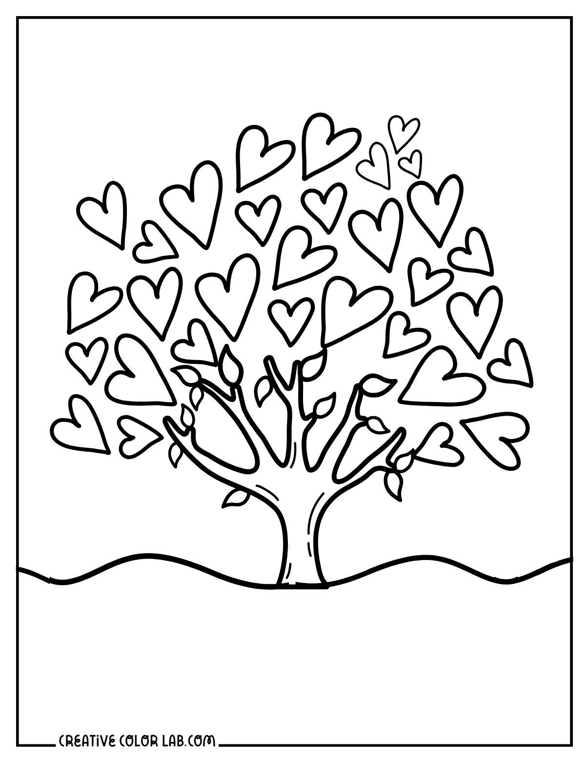 Heart tree of life doodle to color.