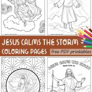 Collection of printable Jesus calms the storm coloring pages.