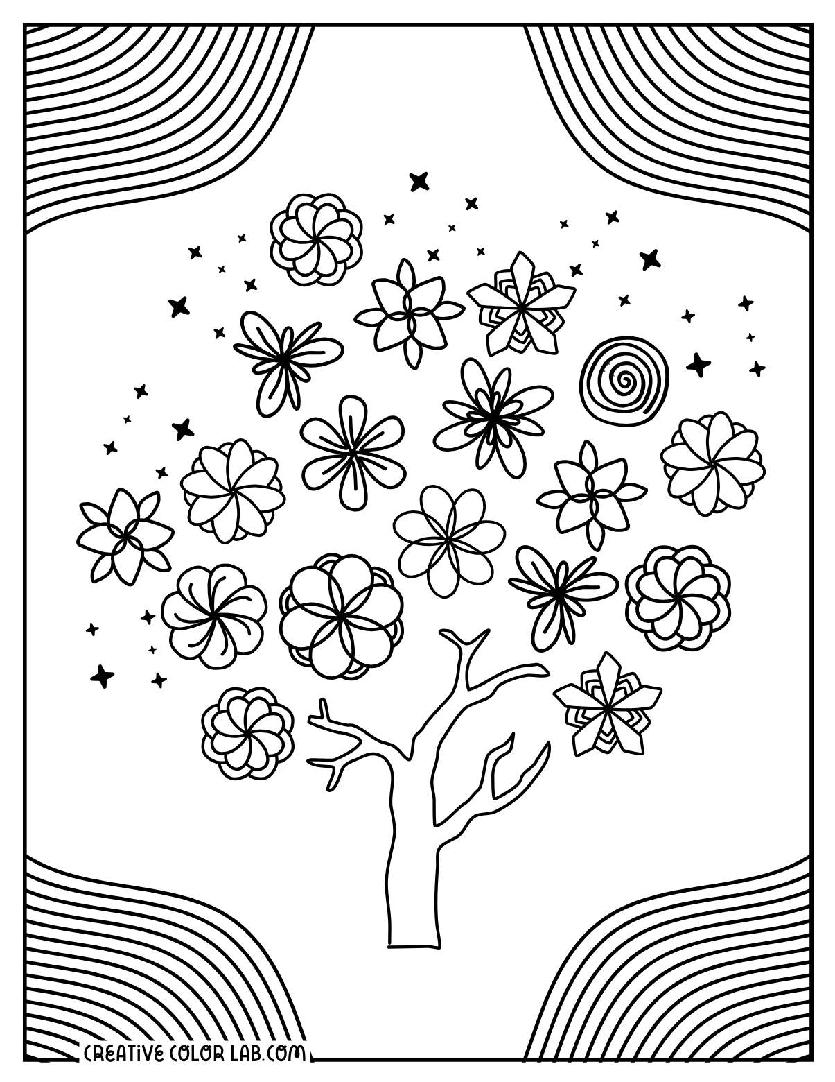 Simple mandala tree of life doodles to color.