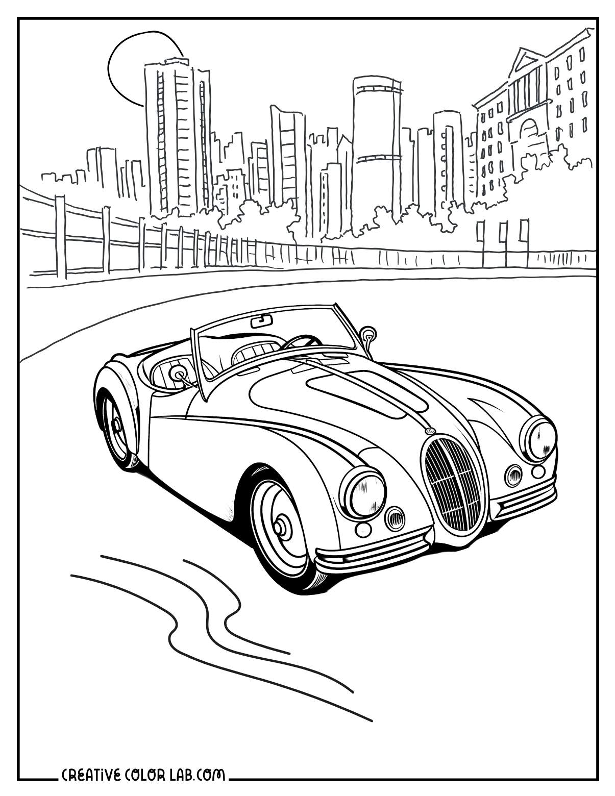 Austin Healy vintage car coloring sheet.