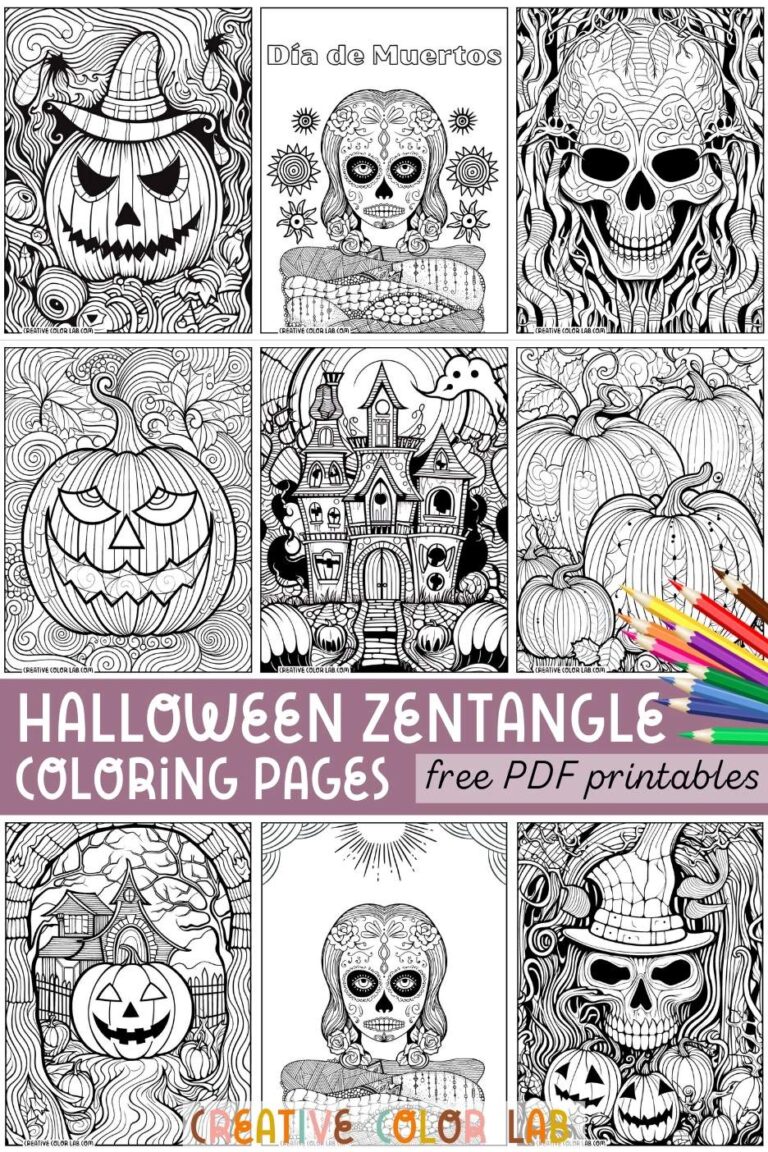 Halloween Zentangle Coloring Pages | PDF Printables