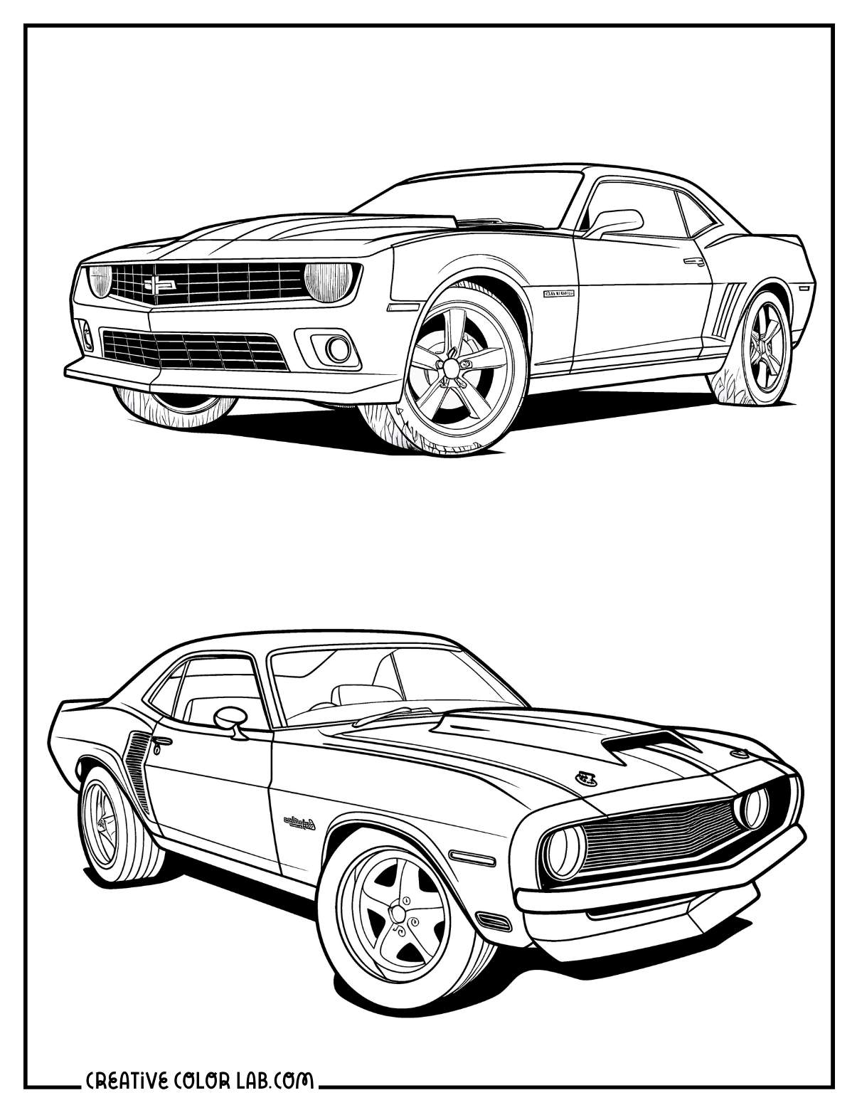 Vintage Camaro coloring sheet.