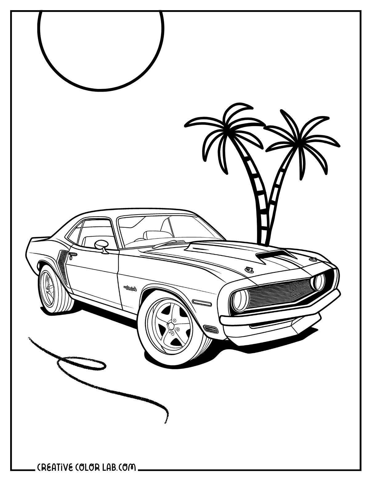 Vintage Camaro sports car picture to color.