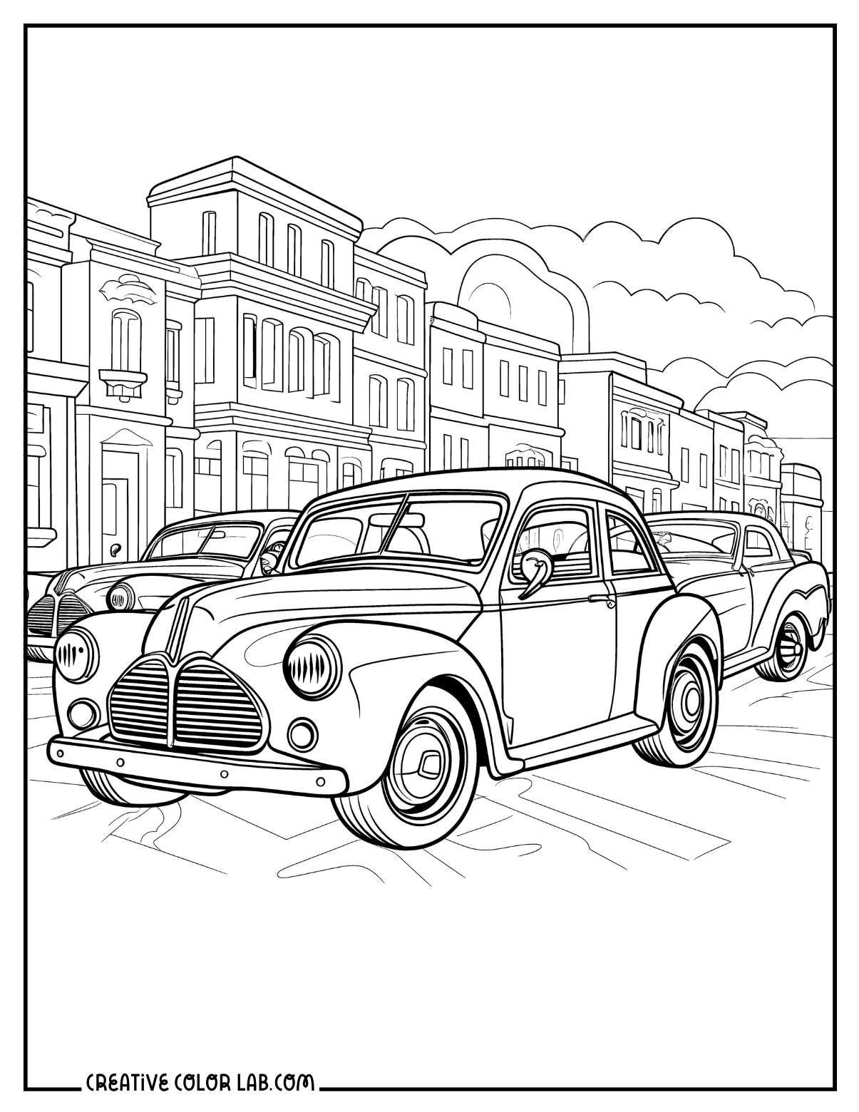 Vintage classic cars coloring page.