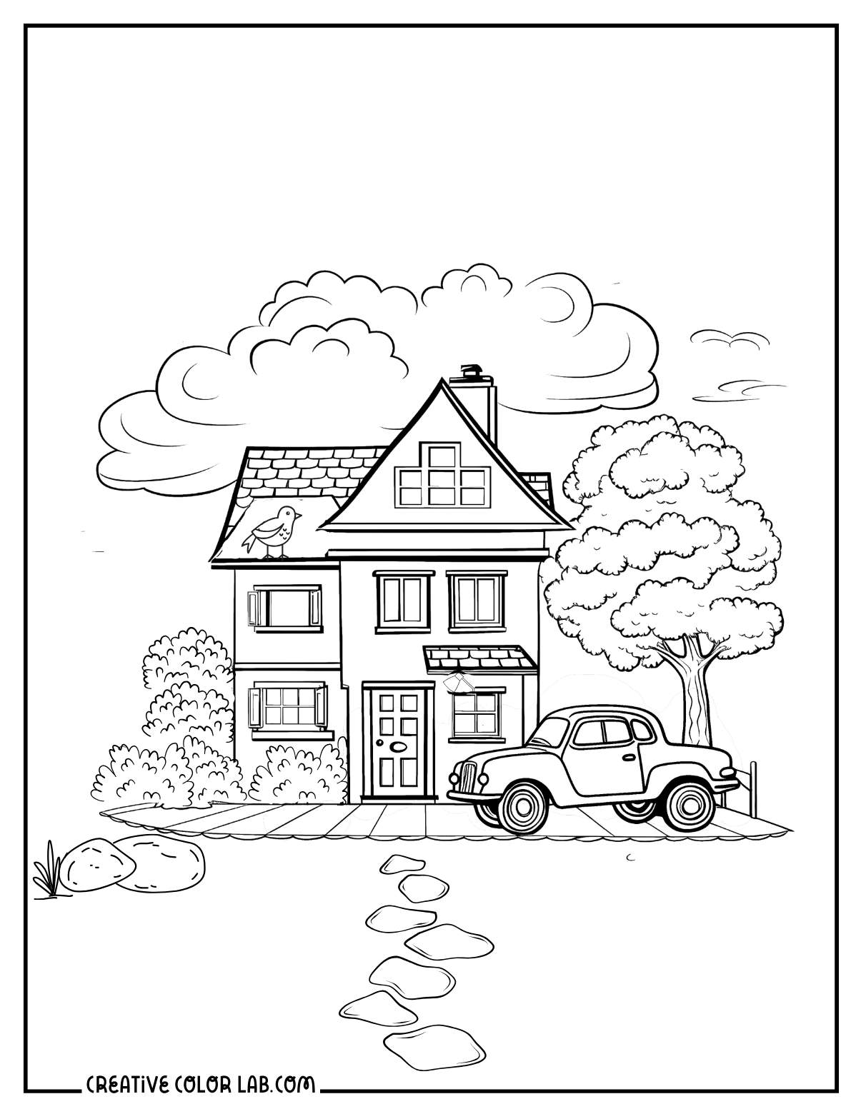 Vintage coupe car coloring page for kids.