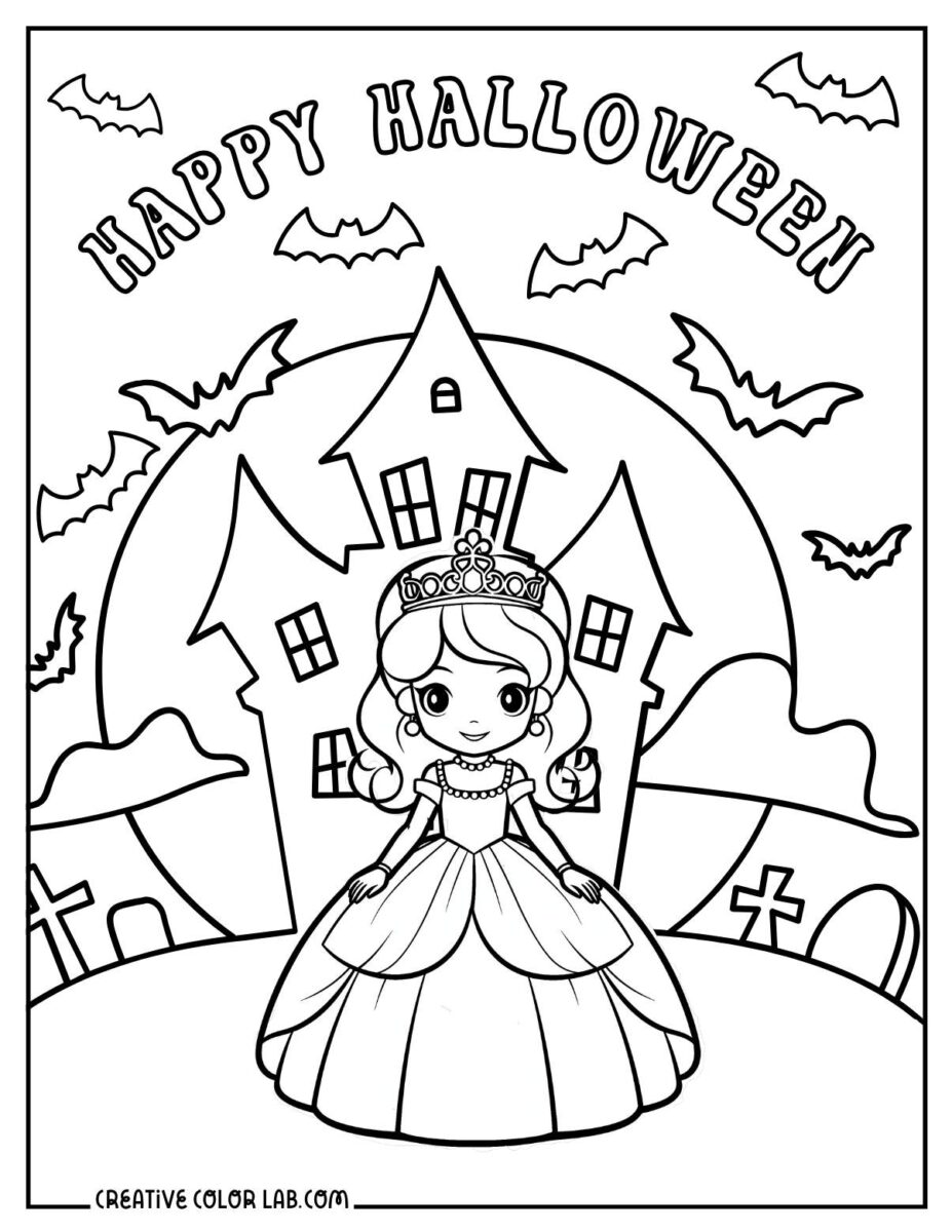 Princess Halloween Coloring Pages PDF