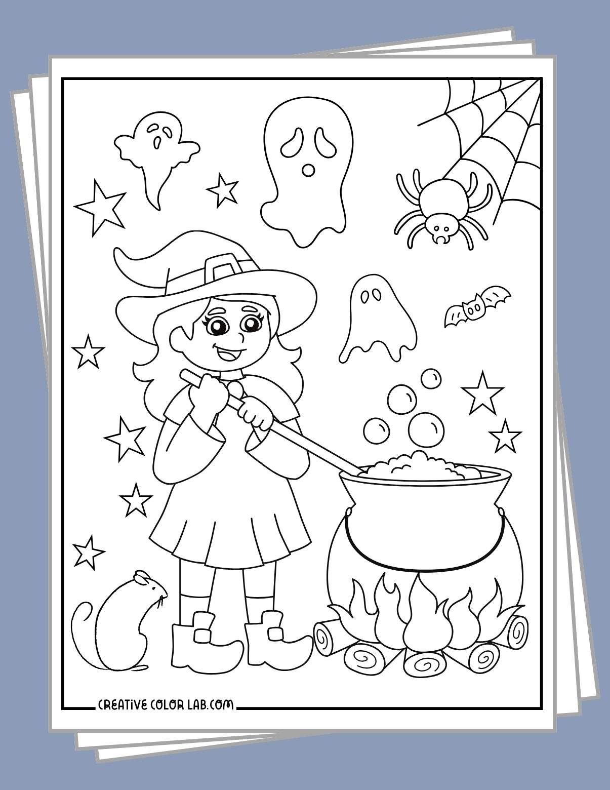 Free witch coloring pages to print and download.