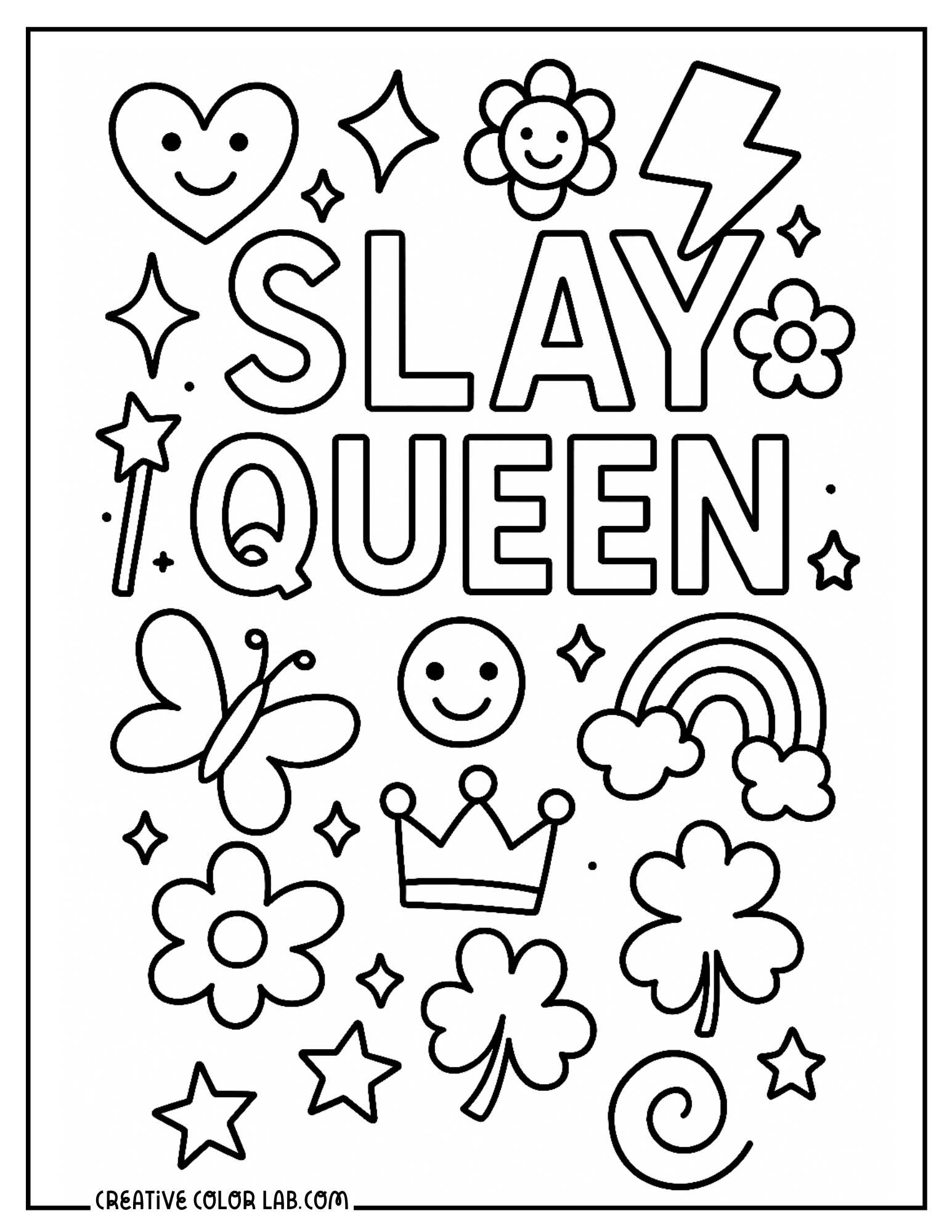 Printable "Slay Queen" phrase to color.