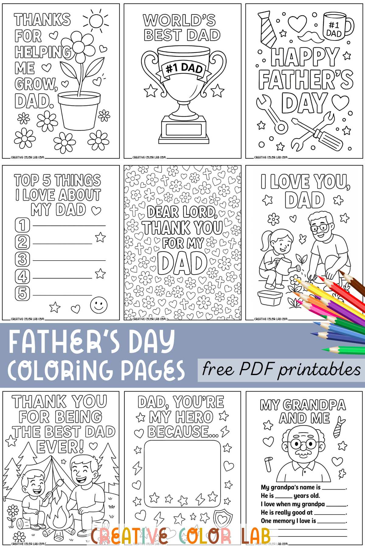 Father's day coloring pages grid pins.
