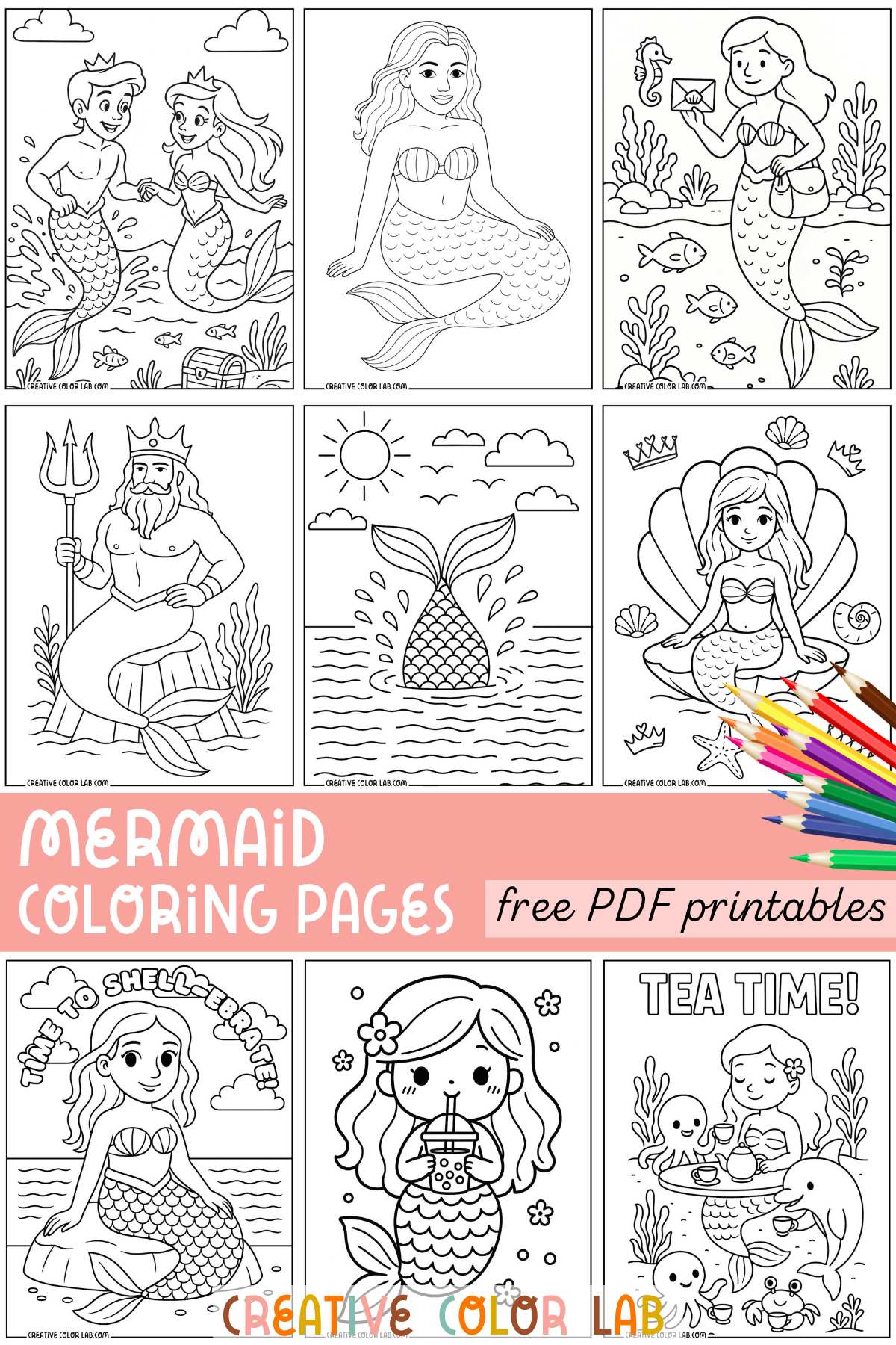Grid pin of mermaid coloring pages.